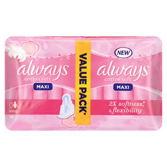 Picture of Always Maxi Cotton Soft Long Sanitary Pads 18 Pack