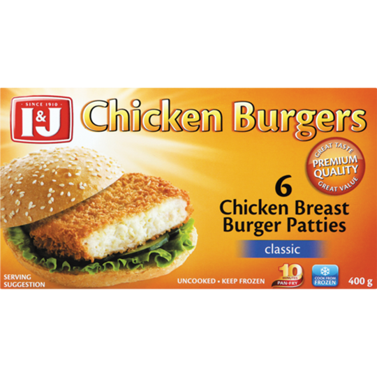 Picture of I&J Frozen Chicken Breast Burger Patties 400g