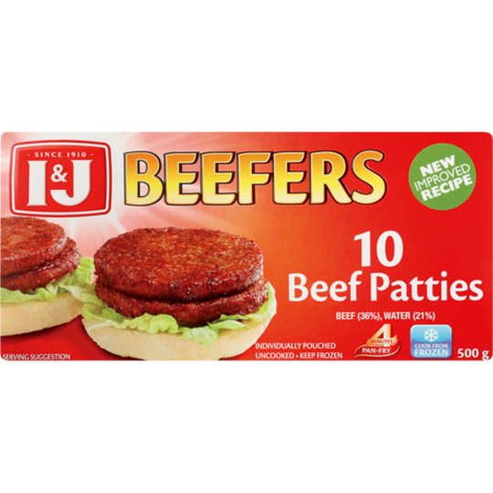Picture of I&J Beefers Frozen Beef Patties 500g