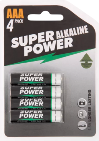 Picture of Super Power AAA Alkaline Batteries 4 Pack